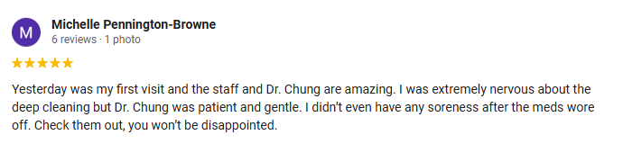 5 Star Review From Michelle Pennington-Browne Praising Clifton Dental Care In A Rounded Box
